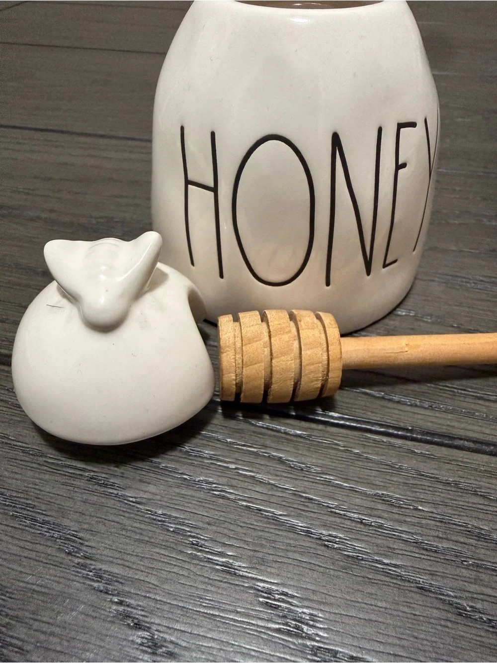 Rae Dunn White Ceramic HONEY Jar with Honey Dipper